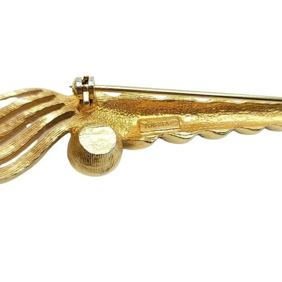 Crown Trifari Brooch Pin Scepter Staff Art Deco Style Rhinestone Gold Tone Metal - Picture 5 of 5